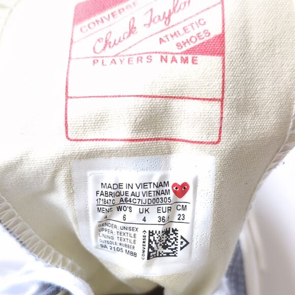 Comme Des Garcons PLAY Gray Converse High Top Sneakers Womens Size 6 - Picture 9 of 9